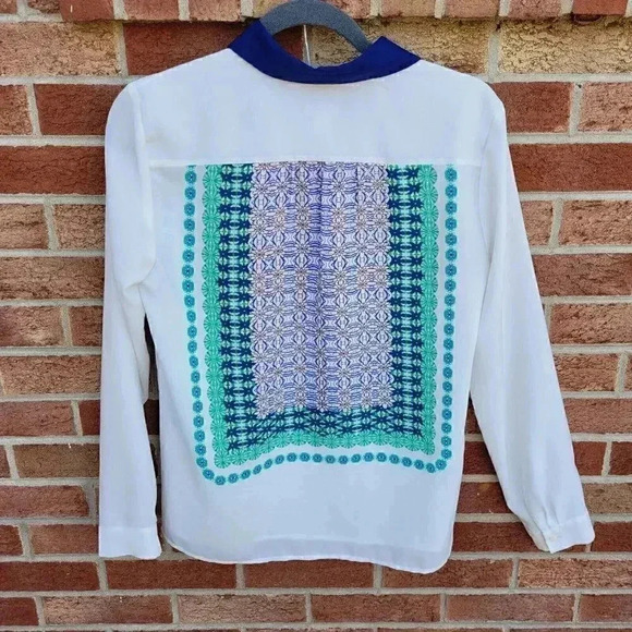 J. Crew Blouse Women's Size Small Long Sleeve 1/4 Button Down Floral Design - Picture 2 of 7